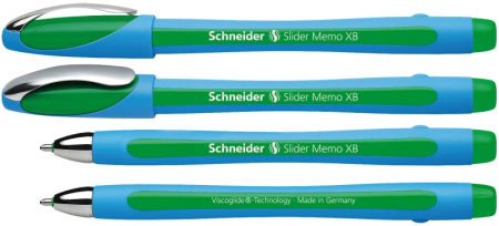 Instrumente de scris si corectura - Pix SCHNEIDER Slider Memo XB, rubber grip, accesorii metalice - scriere verde