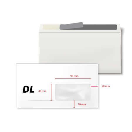 Articole din hartie - Plic DL, 110 x 220 mm, fereastra dreapta 35 x 90 mm, alb, banda silicon, 80 g/mp, 100 bucati/set