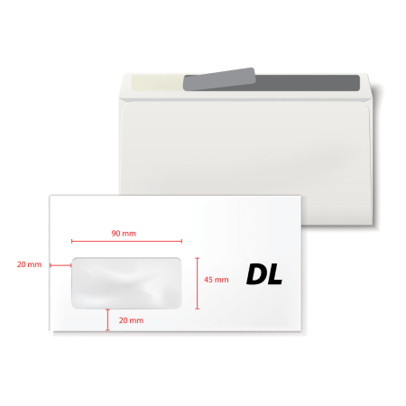 Articole din hartie - Plic DL, 110 x 220 mm, fereastra stanga 45 x 90 mm, alb, autoadeziv, 80 g/mp, 1000 bucati/cutie