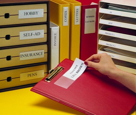 Accesorii pentru birou - Porteticheta autoadeziva + insert,  25 x 75mm, 12 buc/set, PROBECO