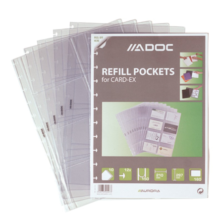 Clasoare, mape si suporti pentru carti de vizita - Rezerve folii A4, pentru 16 carti de vizita, 10 buc/set, AURORA Adoc