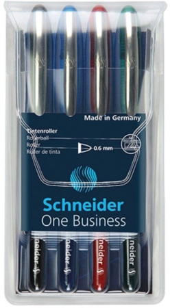 Instrumente de scris si corectura - Roller cu cerneala SCHNEIDER One Business, ball point 0.6mm, 4 culori/set - (N,R,A,V)
