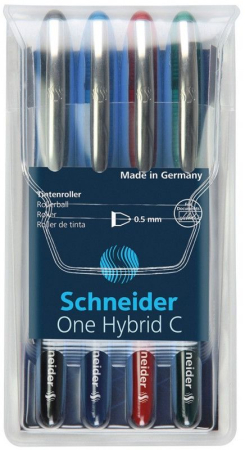 Instrumente de scris si corectura - Roller cu cerneala SCHNEIDER One Hybrid C, ball point 0.5mm, 4 culori/set - (N,R,A,V)