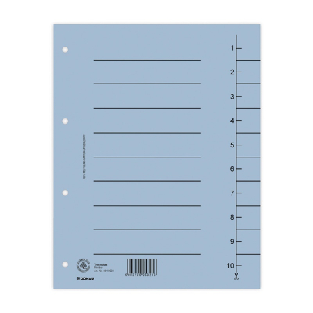 Organizare si arhivare - Separatoare carton manila 250g/mp, 300 x 240mm, 100/set, DONAU - albastru