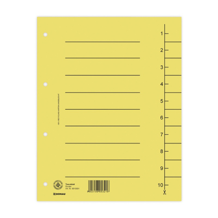 Organizare si arhivare - Separatoare carton manila 250g/mp, 300 x 240mm, 100/set, DONAU - galben