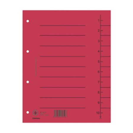 Organizare si arhivare - Separatoare carton manila 250g/mp, 300 x 240mm, 100/set, DONAU - rosu