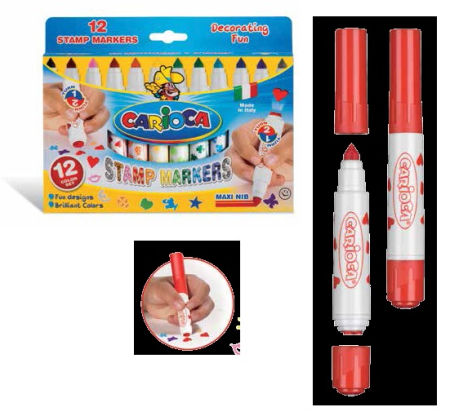 Rechizite scolare - Set 12 markere lavabile, cu 12 stampile diverse forme, cutie carton, CARIOCA Stamp markers