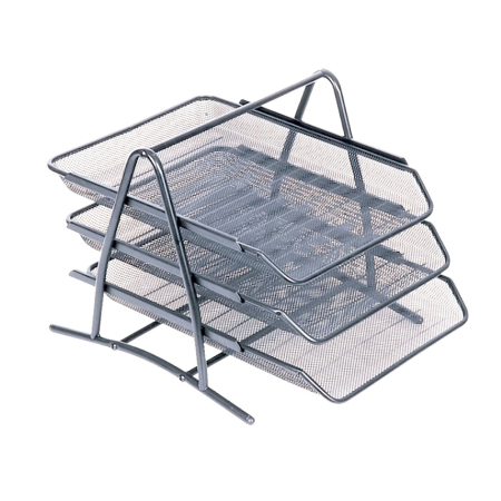 Accesorii pentru birou - Set 3 tavite pentru documente Mesh Memoris-Precious, metal, argintiu
