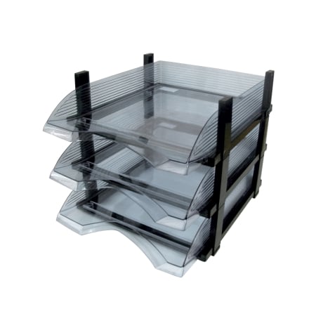 Accesorii pentru birou - Set 3 tavite suprapozabile Flaro, plastic, transparent