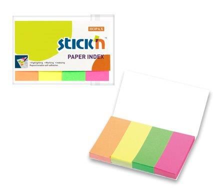 Organizare si arhivare - Stick index hartie color 50 x 20 mm, 4 x 50 file/set, Stick"n - 4 culori neon