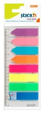 Organizare si arhivare - Stick index plastic transp. color 45 x 12 mm, 8 x 25 file/set + index sageata, Stick"n-8 culori neon