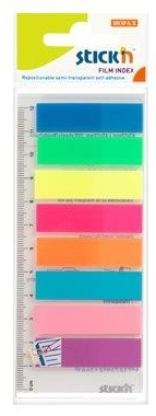 Organizare si arhivare - Stick index plastic transp. color 45 x 12 mm, 8 x 25 file/set + rigla, Stick"n - 8 culori neon