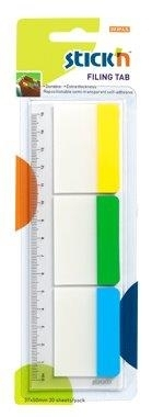 Organizare si arhivare - Stick index plastic transp. cu margine color 37 x 50 mm, 3 x 10file/set, Stick"n - 3 culori neon