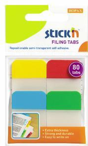 Organizare si arhivare - Stick index plastic transp. cu margine color 38 x 25 mm, 4 x 20 file/set, Stick"n - 4 culori neon