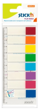 Organizare si arhivare - Stick index plastic transparent color 45 x 12 mm, 8 x 15 file/set, Stick"n - 8 culori transp./neon
