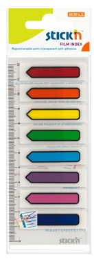 Organizare si arhivare - Stick index plastic transparent color 45 x 12 mm, 8 x 15 file/set, Stick"n - sageata - 8 culori neon