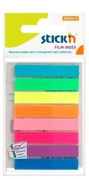 Organizare si arhivare - Stick index plastic transparent color 45 x 8 mm, 8 x 20 file/set, Stick"n - 8 culori neon