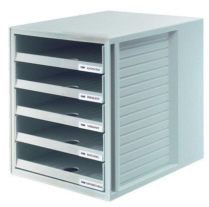 Accesorii pentru birou - Suport plastic cu 5 sertare pentru documente, HAN (open) - gri deschis