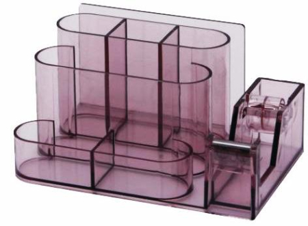 Accesorii pentru birou - Suport plastic pentru accesorii de birou, 7 compartimente, 168 x 78mm, KEJEA - fumuriu