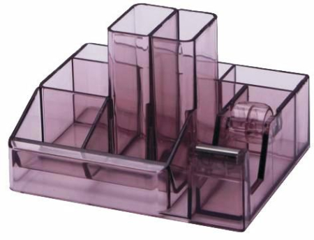 Accesorii pentru birou - Suport plastic pentru accesorii de birou, 8 compartimente, 148 x 87mm, KEJEA - fumuriu