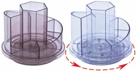Accesorii pentru birou - Suport plastic pentru accesorii de birou, rotativ, 7 compartimente, KEJEA - transparent
