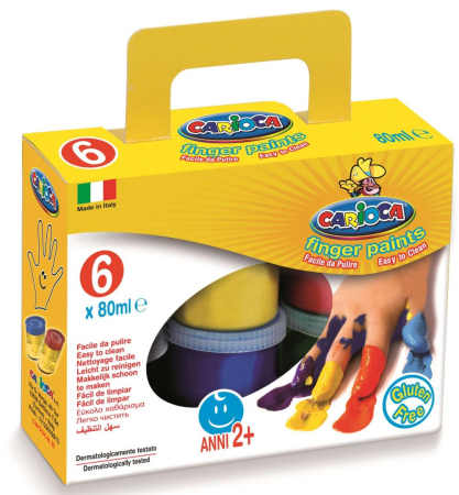 Acuarele si seturi de pictura - Tempera lavabila, pentru pictura cu mana, 6 culori x 80ml/set, CARIOCA Finger Paint