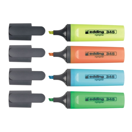 Textmarkere - Textmarker Edding 345, varf 2-5 mm, 4 culori/set ( galben, roz, albastru, verde)