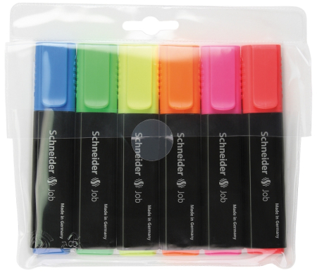 Instrumente de scris si corectura - Textmarker SCHNEIDER Job, varf lat, 6 culori/set - (G, O, V, R, A, R)