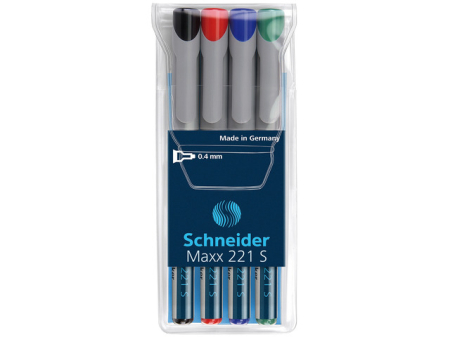 Instrumente de scris si corectura - Universal non-permanent marker SCHNEIDER Maxx 221 S, varf 0.4mm, 4 culori/set - (N, R, A, V)