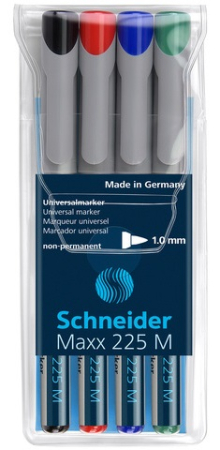Instrumente de scris si corectura - Universal non-permanent marker SCHNEIDER Maxx 225 M, varf 1mm, 4 culori/set - (N, R, A, V)