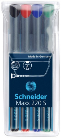 Instrumente de scris si corectura - Universal permanent marker SCHNEIDER Maxx 220 S, varf 0.4mm, 4 culori/set - (N, R, A, V)