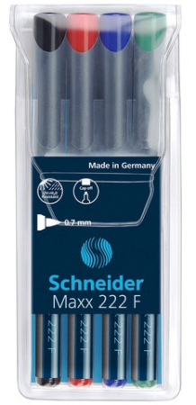 Instrumente de scris si corectura - Universal permanent marker SCHNEIDER Maxx 222 F, varf 0.7mm, 4 culori/set - (N, R, A, V)