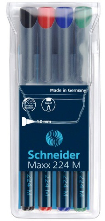 Instrumente de scris si corectura - Universal permanent marker SCHNEIDER Maxx 224 M, varf 1mm, 4 culori/set - (N, R, A, V)
