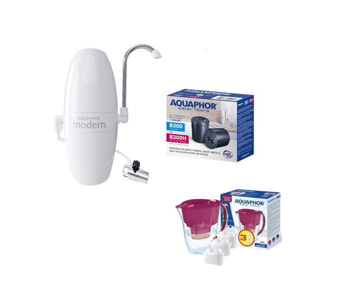 Pachet cadou Filtru Modern + 1 set cartuse de schimb B200H pentru apa dura + cana filtranta Amethyst Visinie cu 3 cartuse Maxfor+ incluse [1]