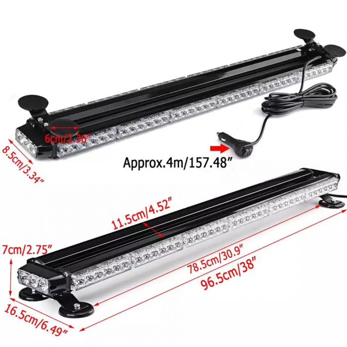 Rampa Girofar LED 97 cm, lumina portocalie stroboscopica 360 prindere magnetica [4]