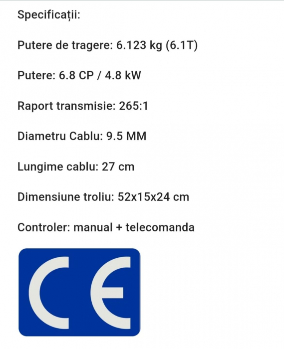 Troliu auto Vevor 13500 lbs 6.2 tone cablu sintetic [4]