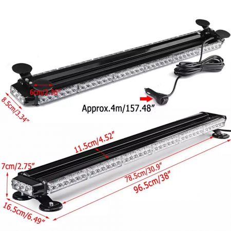 Rampa Girofar LED 97 cm, lumina portocalie stroboscopica 360 prindere magnetica [3]