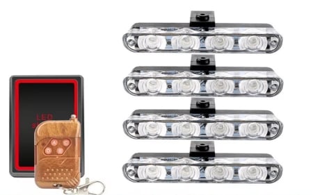 LED/ becuri - auto - Set 4x Lumini stroboscop galbene grila wireless
