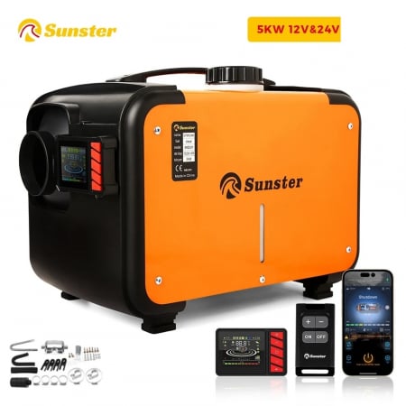 Sirocou - incalzitor auxiliar - SUNSTER - Sirocou Portabil Diesel 5kW/ Încălzitor staționar/ Soba pe motorina 12/24V