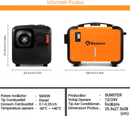 SUNSTER - Sirocou Portabil Diesel 5kW/ Încălzitor staționar/ Soba pe motorina 12/24V [3]