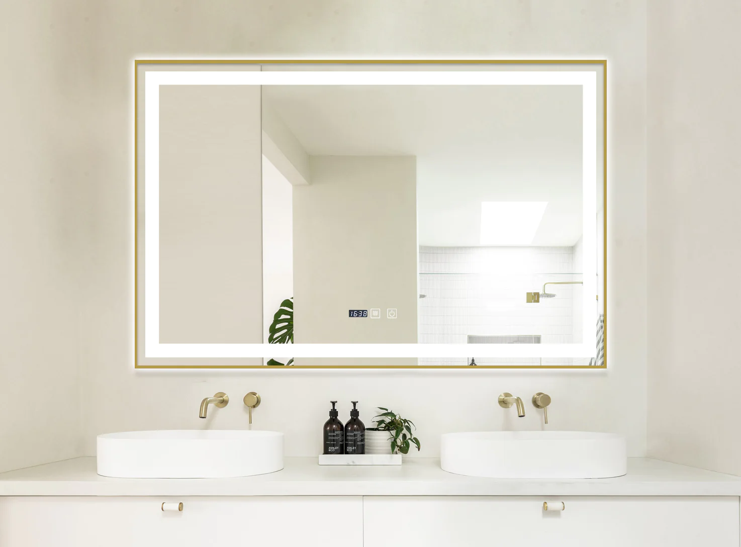 Oglinda LED Si Touch 100 X 65 Cm Cu Functie Dezaburire Si Ceas Rama Bronz Antichizat Smack J21 [5]