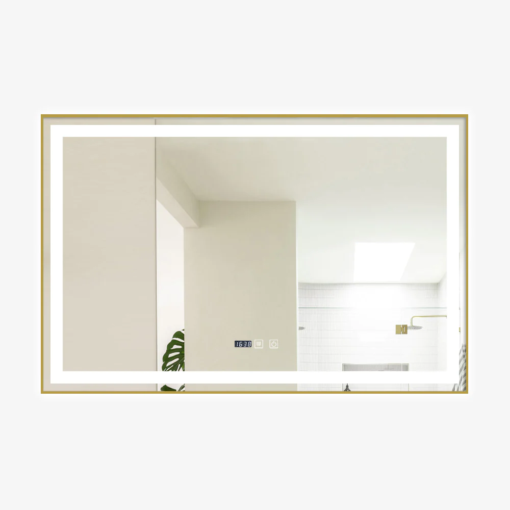 Oglinda LED Si Touch 100 X 65 Cm Cu Functie Dezaburire Si Ceas Rama Bronz Antichizat Smack J21 [1]