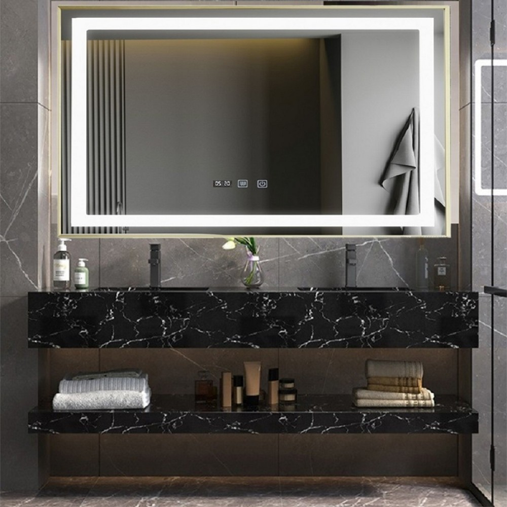 Oglinda LED Si Touch 100 X 65 Cm Cu Functie Dezaburire Si Ceas Rama Bronz Antichizat Smack J21 [4]