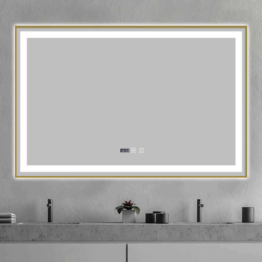 Oglinda LED Si Touch 100 X 65 Cm Cu Functie Dezaburire Si Ceas Rama Bronz Antichizat Smack J21 [6]