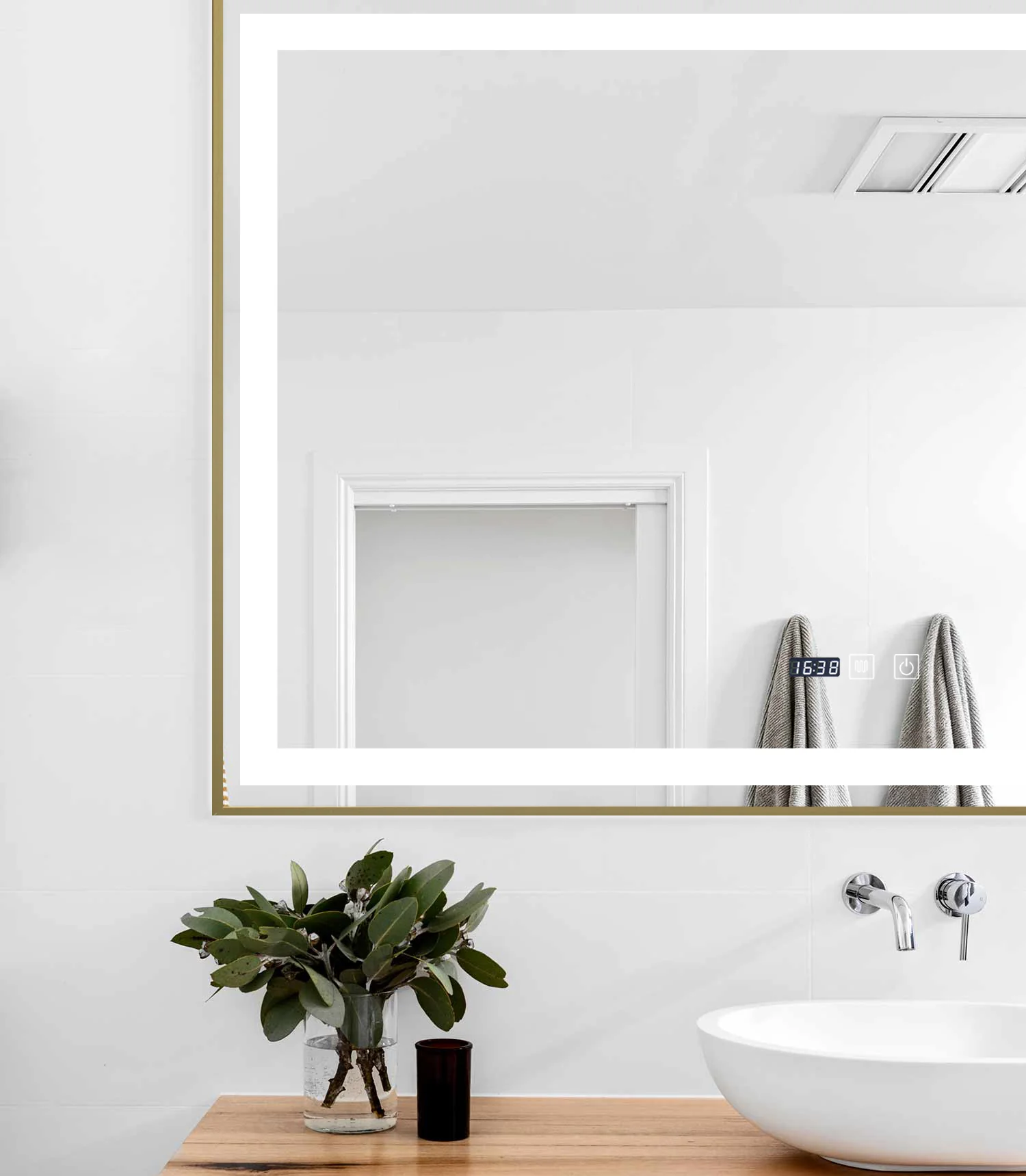 Oglinda LED Si Touch 100 X 65 Cm Cu Functie Dezaburire Si Ceas Rama Bronz Antichizat Smack J21 [3]