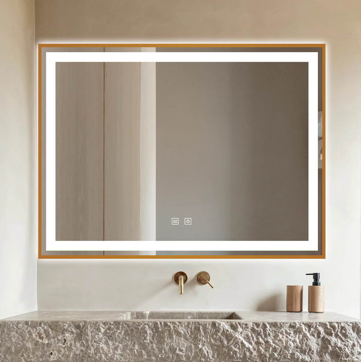 Oglinda LED Si Touch 80 X 60 Cm Cu Functie Dezaburire Rama Portocaliu Smack  J27 [3]