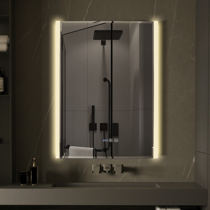 Oglinda Cu LED J189 pentru baie 60x80 cm Sistem Dezaburire Senzor Touch Ceas Trei Tipuri de Lumina Smack [9]