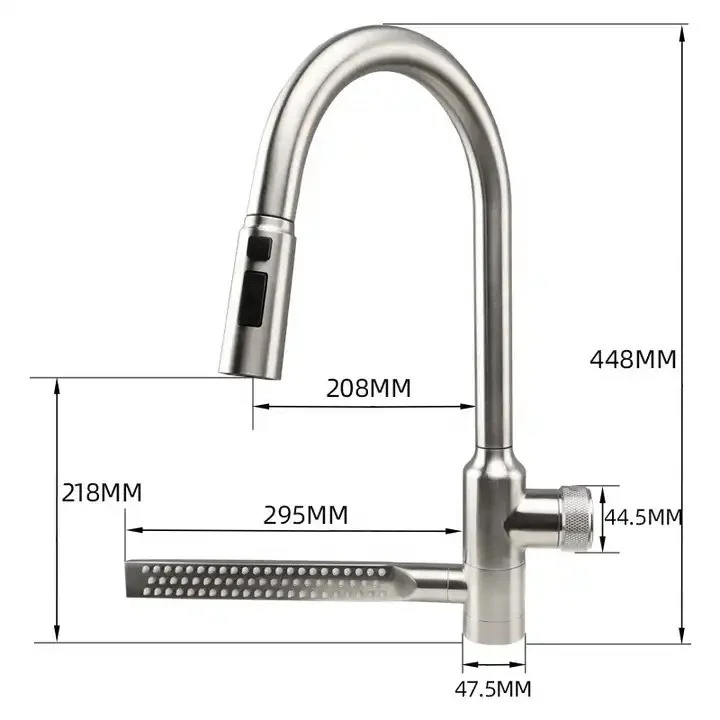 Baterie Bucătărie cu Dus extractabil Profesionala Inox 1798 C [2]