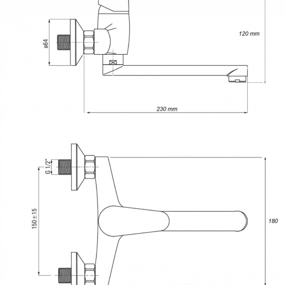 Baterie Lavoar perete Pipa Rotativa Smack 6115 teava lunga [2]