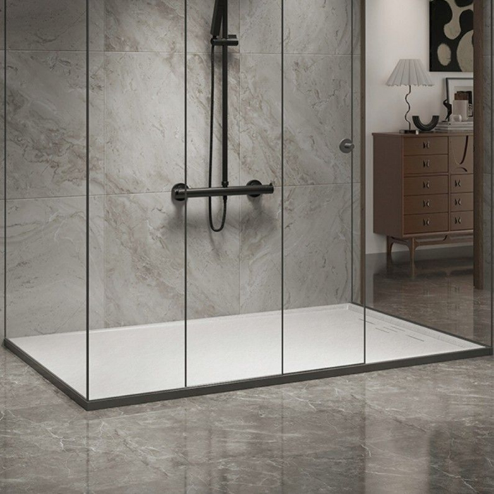 Cadita de baie Minimalist Oasis 100x70cm din compozit cu sifon alb GT-10070LS-WH Smack [4]